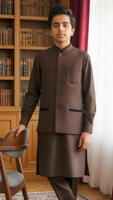 Brown Luxe Signature Waistcoat With Premium Wash & Wear Suit