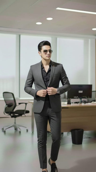 Kids 2 Piece Suit in Charcoal Grey with Black Shirt – Asjal Clothes Pakistan