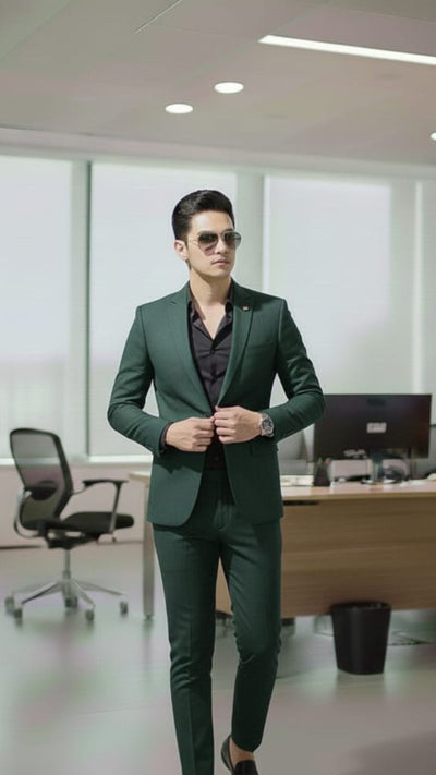 Kids 2 Piece Suit in Bottle Green with Black Shirt – Asjal Clothes Pakistan