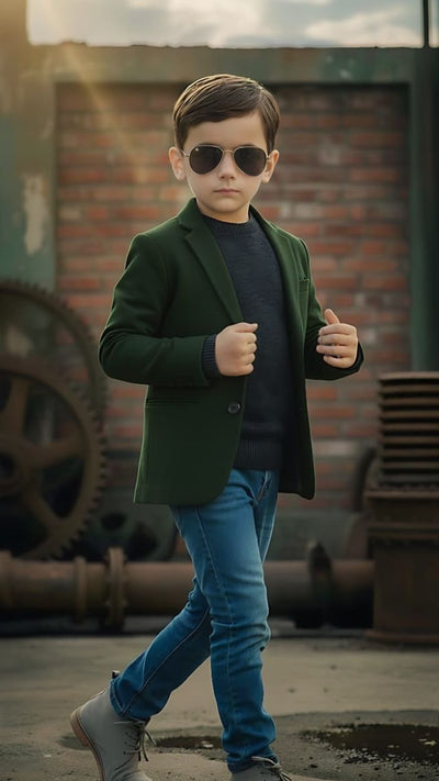 Boys Bottle Green Coat – Slim Fit Smart Look