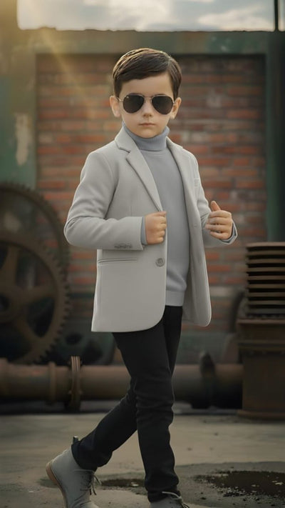Boys Light Grey Coat – Slim Fit Smart Look